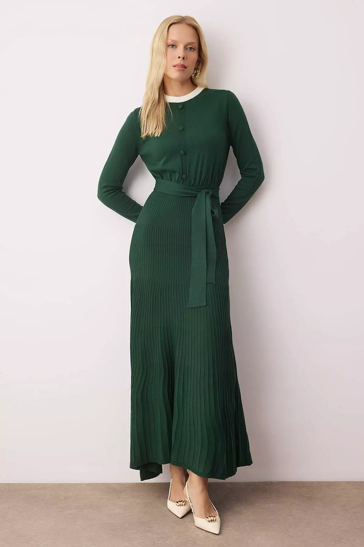 Buy Trendyol Emerald Green Pleated Knitwear Dress Tctaw26Eb00067 Online |  ZALORA Malaysia