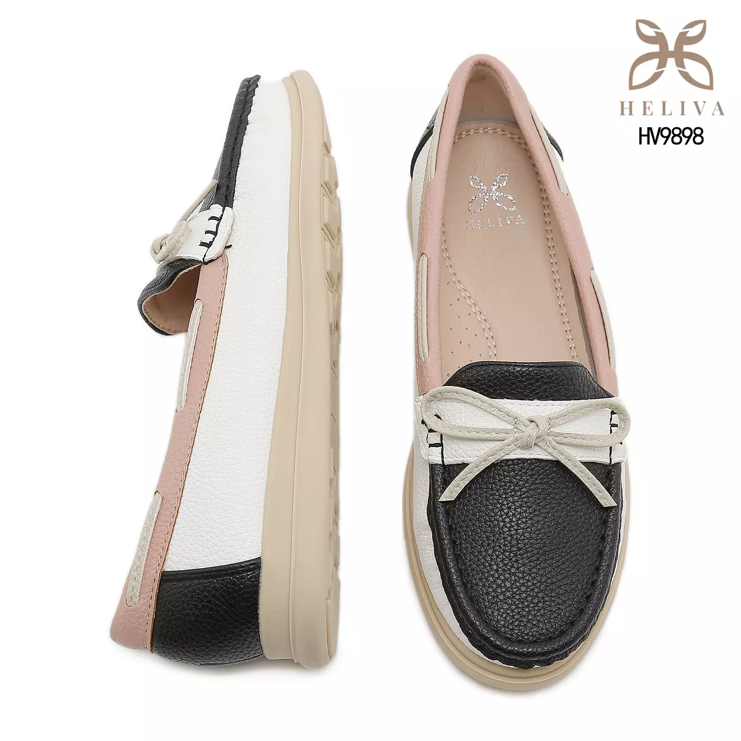 Heliva Miruna Colorblock Moccasin Loafers with Bow Accent HV9898
