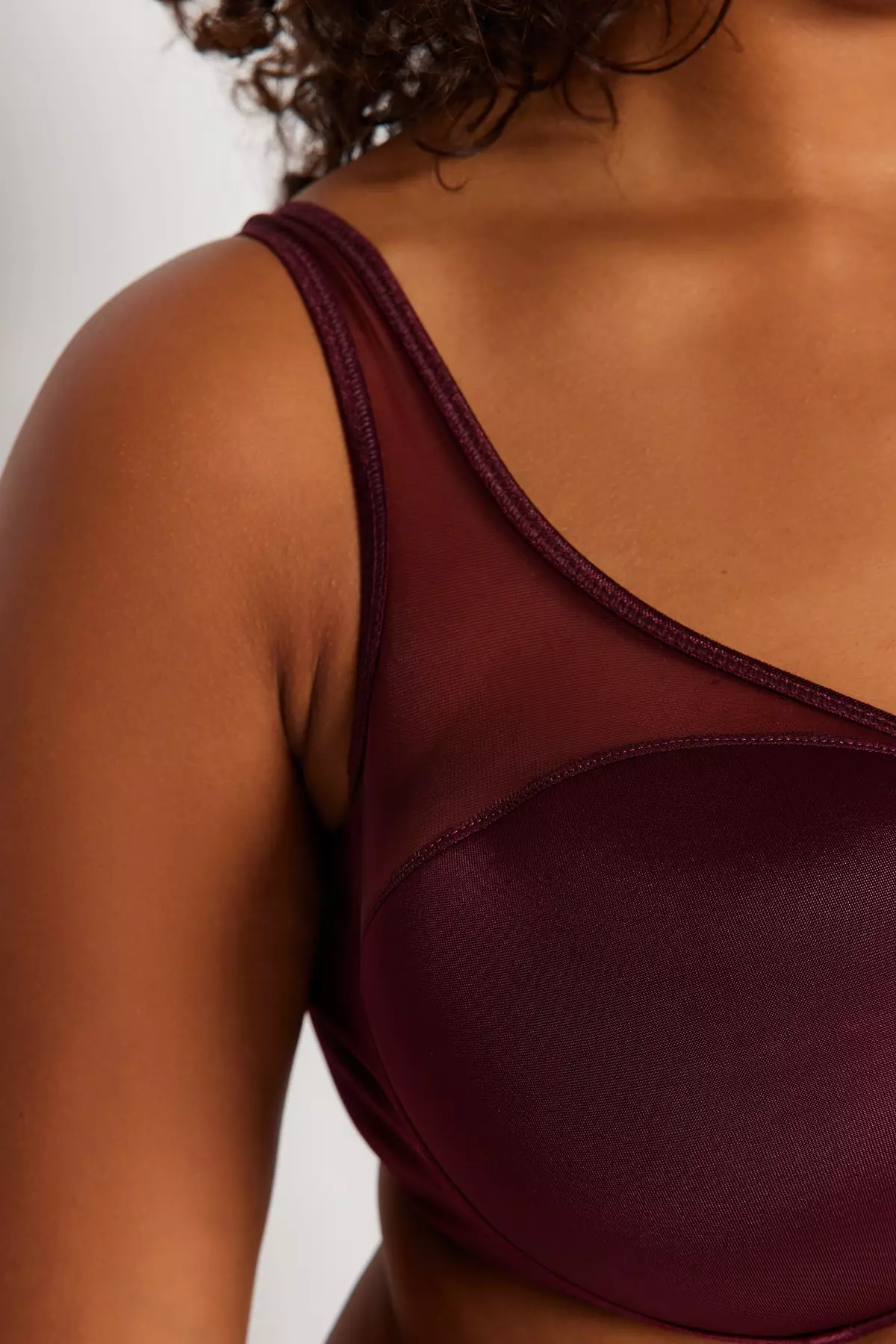Plus Size Mesh Detailed Covered Contouring Bra