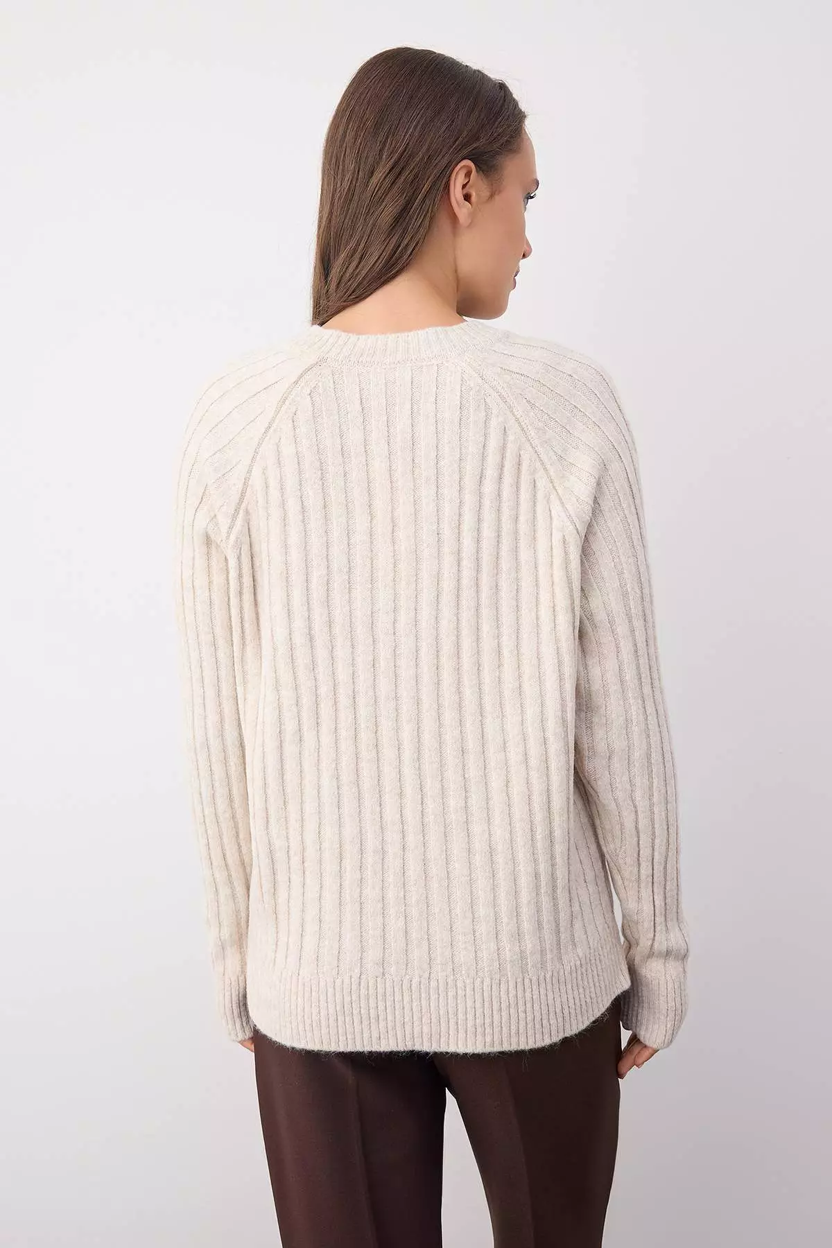 Wardrobe Essentials Stone Soft Textured Ribbed Knit Sweater