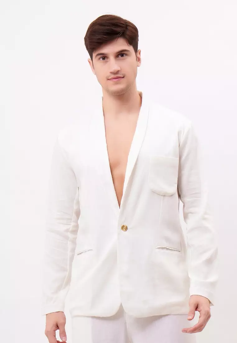 Salt Setelan Blazer Celana Linen Pria Putih - Linen Blazer Set for Men White