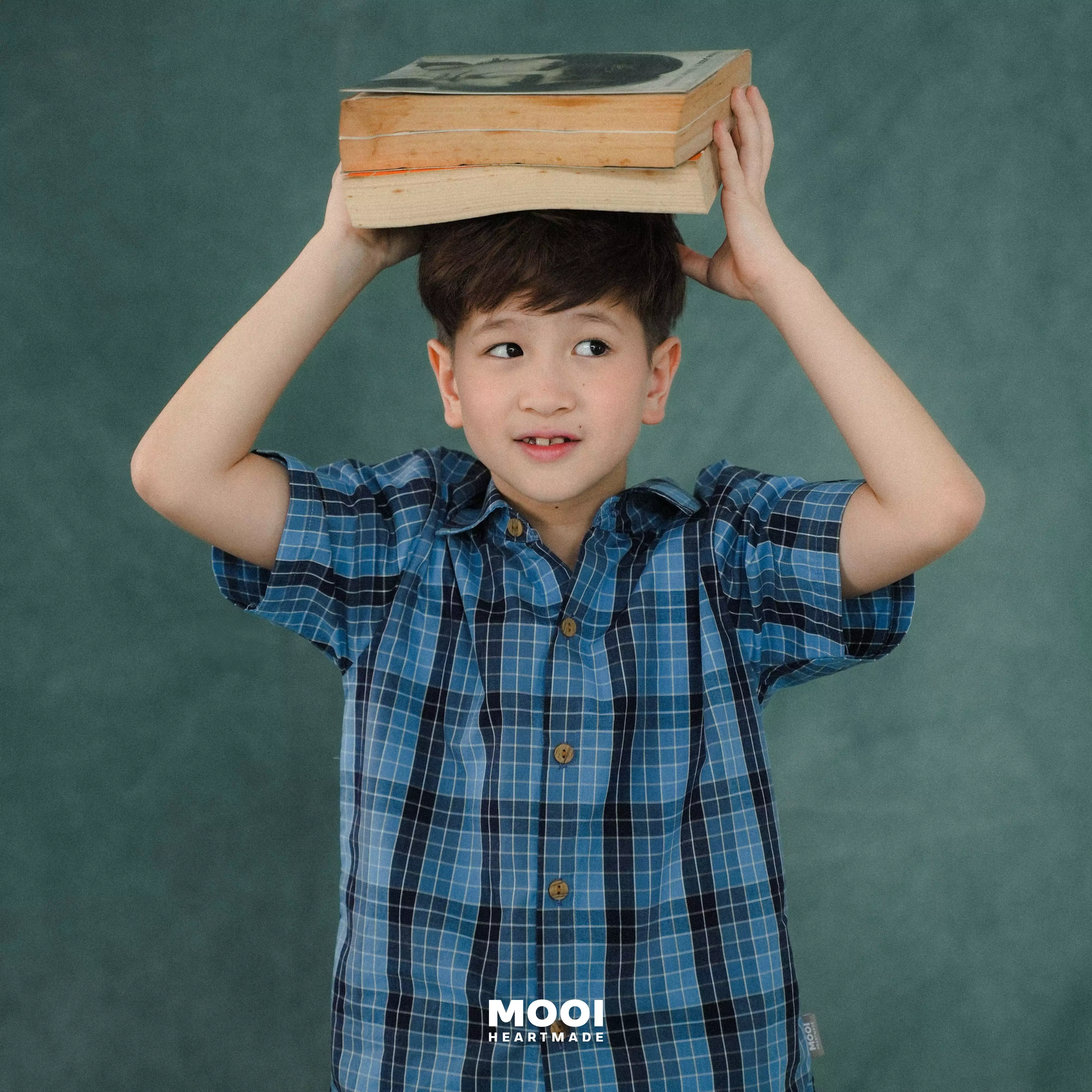 Mooi Kemeja Anak Laki-laki Kemeja Katun Motif Ethan Shirt - Light Blue