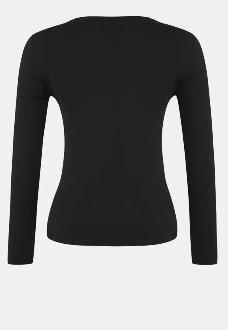 Black Stitch Detailed Diver/Scuba Fabric Sports Top/Blouse Thmaw26Bz00004