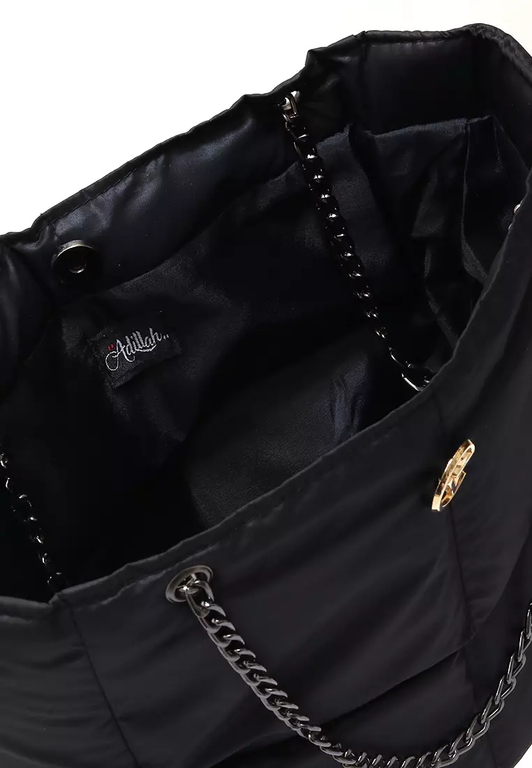 Reina Puffy Bag Two Ropes Smooth Shiny And Plain - Hitam