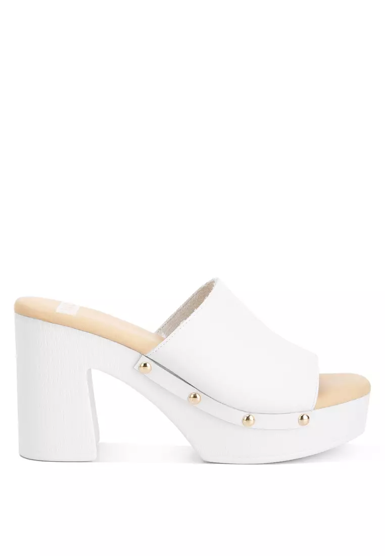 Discount on London Rag  shoes - SKU: White Recycled Leather Block Heel Clogs