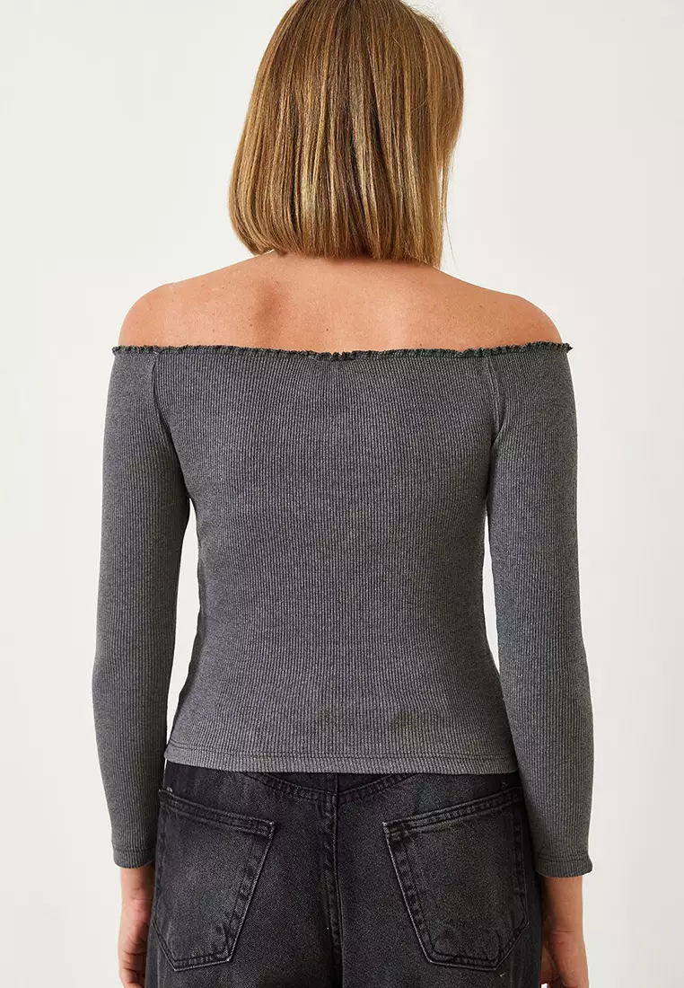 Women's Drawstring Neck Crop Knitted Blouse 60261062