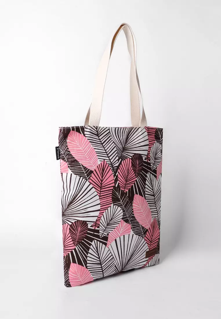 Pamole Tote Bag Wanita Bahan Kanvas Motif Penutup Resleting - Pink Flower