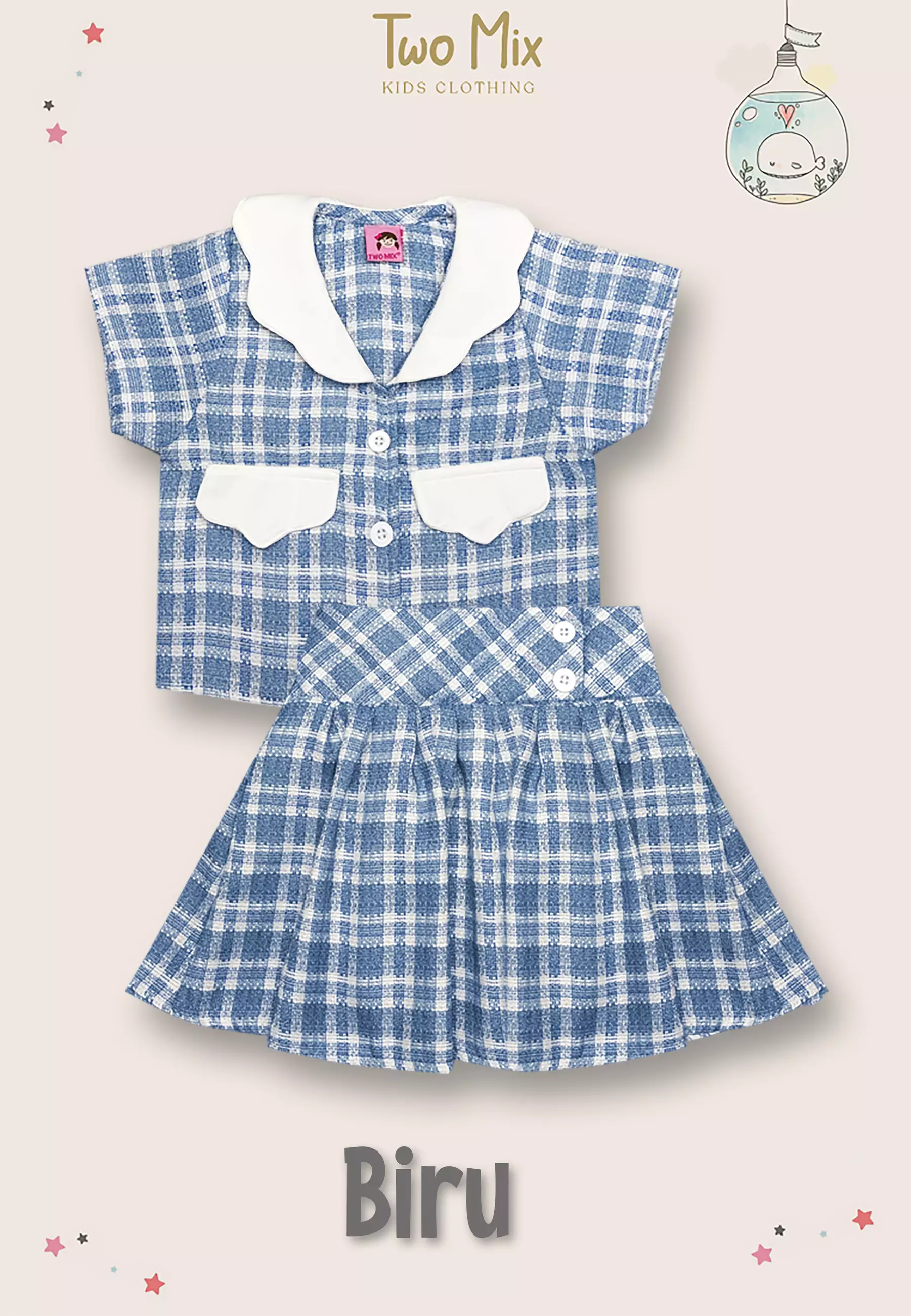 Two Mix - Cloudy Set Setelan Anak Perempuan  - One Set Anak Cewek 1-12 Tahun 4399 Biru