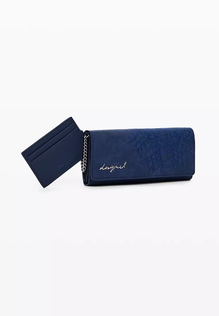 Medium embroidered faux leather wallet