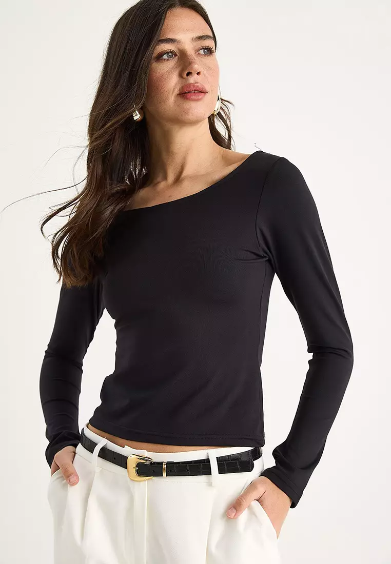 Women's Boat Neck Finger Basic Blouse 0242 60284029