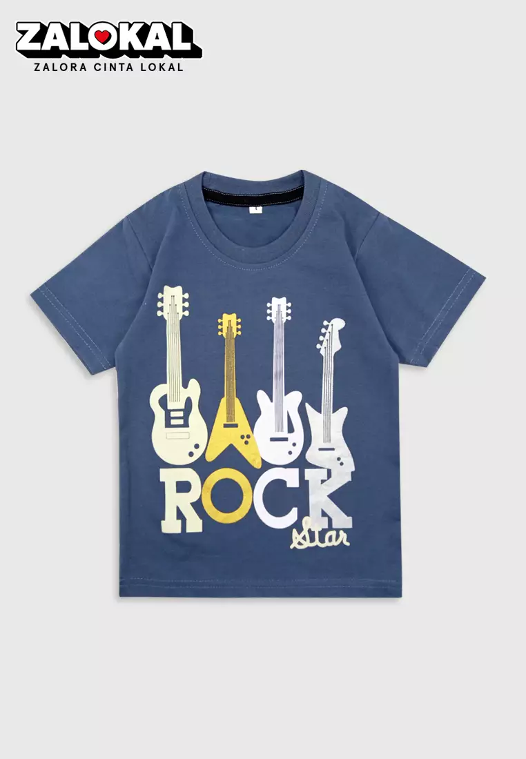 Wakakids Kaos Atasan Baju Anak Laki Laki Usia 1 Tahun Hingga 4 Tahun Motif Guitar Rock 3979 Navy