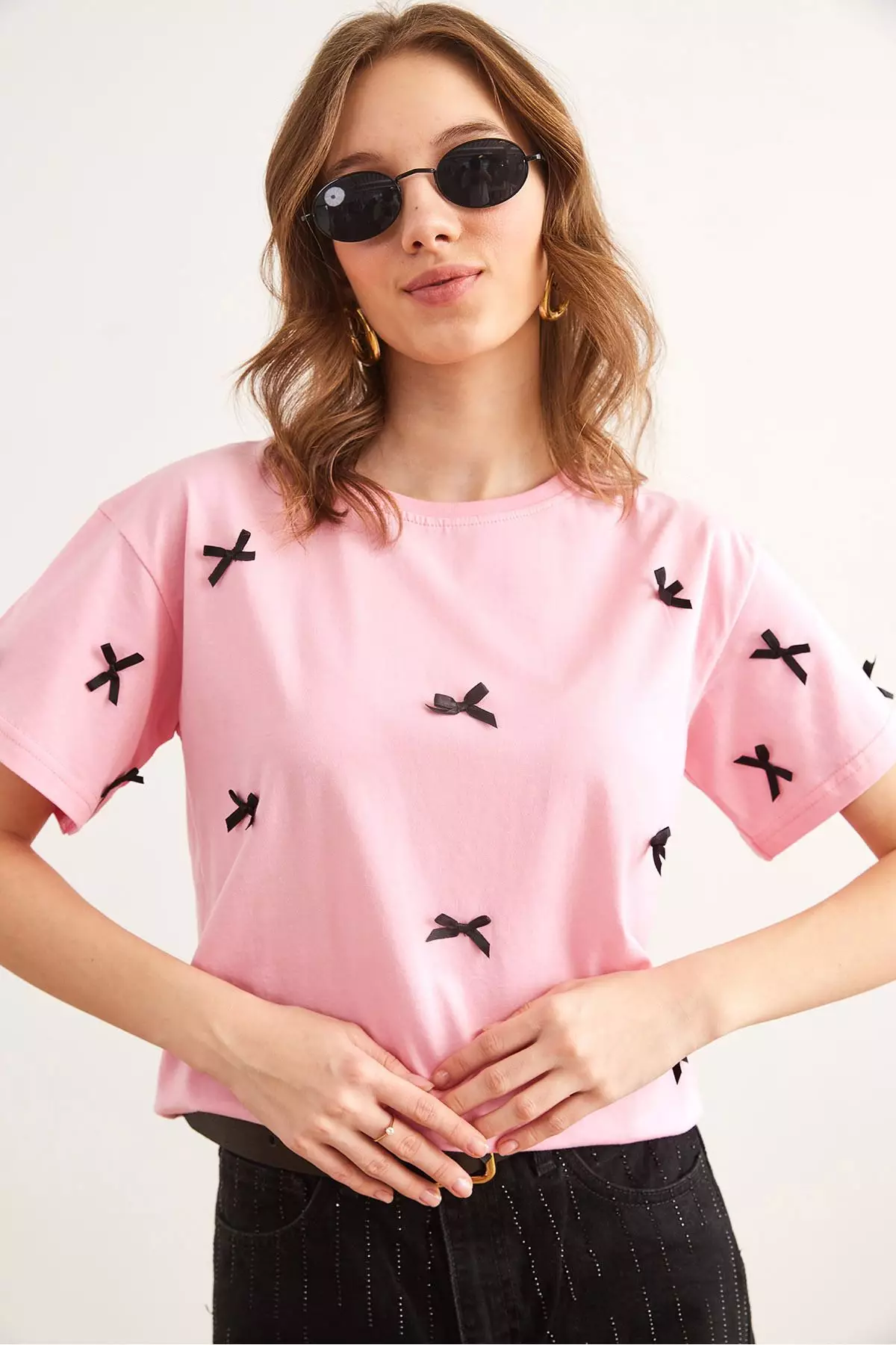 Bow Detailed Regular Fit Cotton T-Shirt
