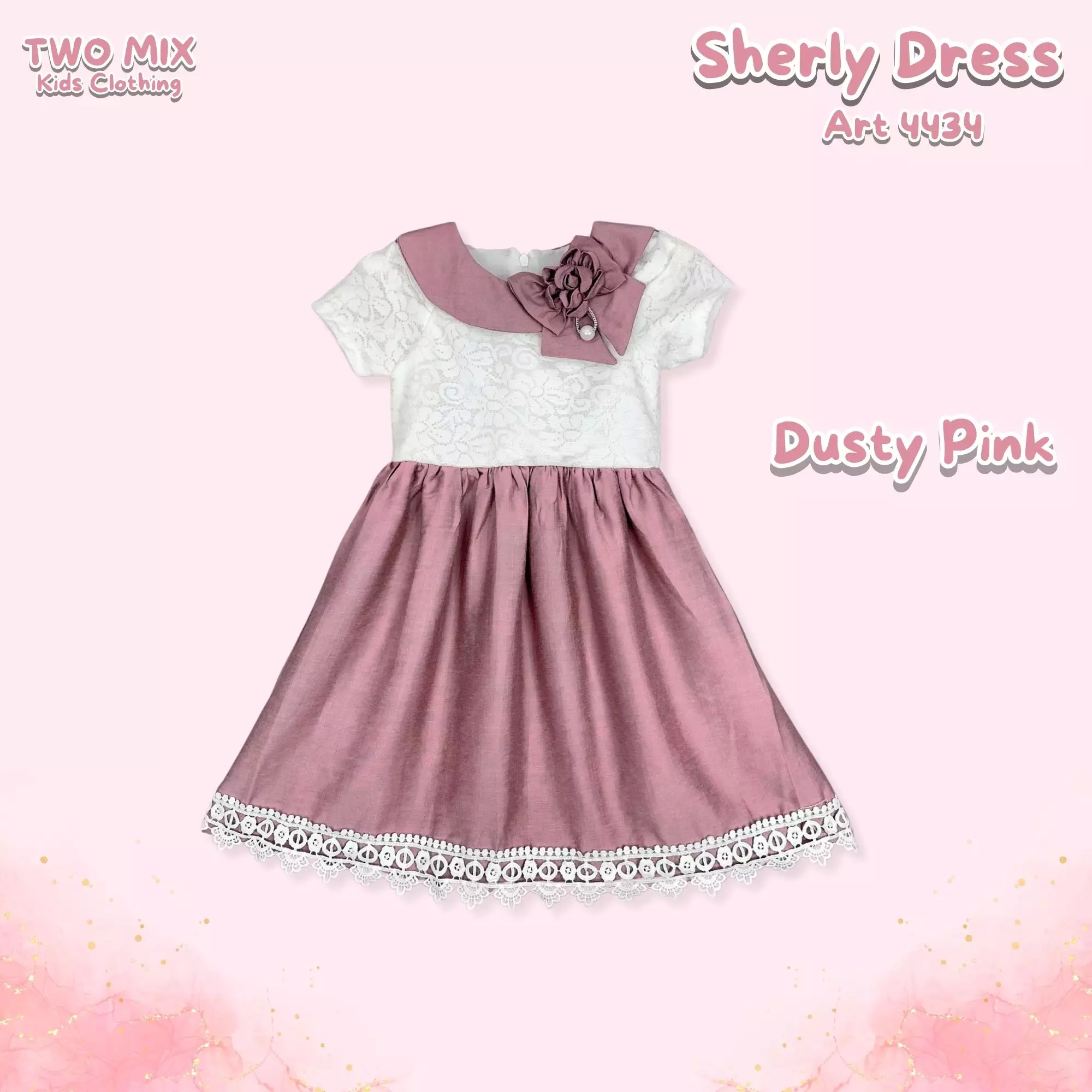 Two Mix - Sherly Dress Anak Cewek Gaun Lebaran 2025 1-12 Tahun 4434 Dusty Pink