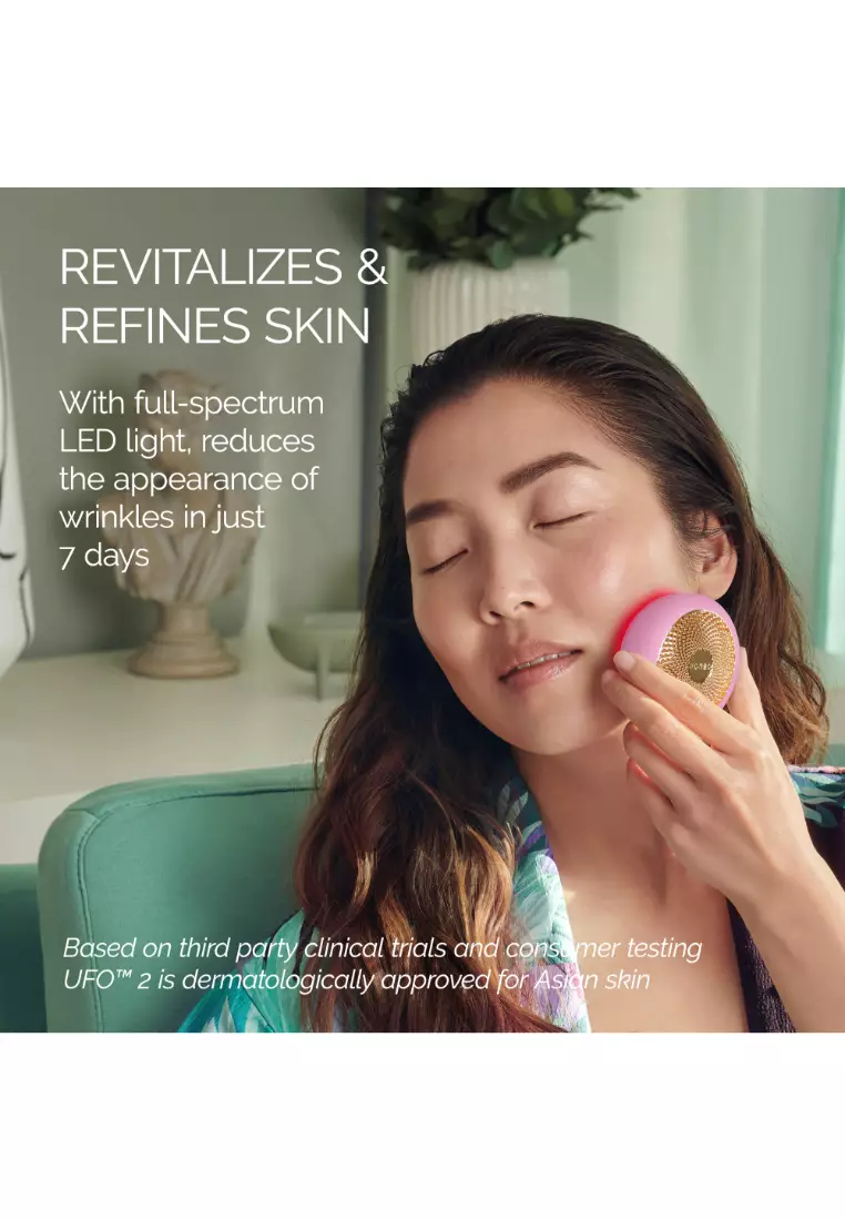 FOREO UFO 2 Full Facial Treatment Device with Advanced Heating Cooling LED Light Therapy Compatible With all UFO and Sheet Masks [2-Year Warranty] - Pearl Pink