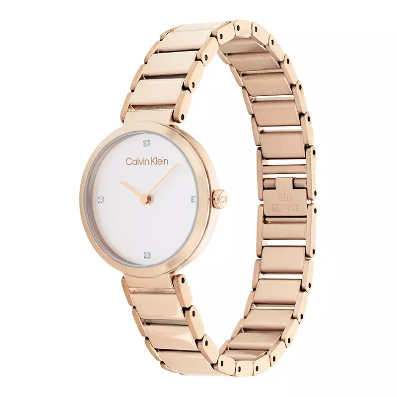 Jam Tangan Wanita Calvin Klein Minimalistic T Bar 25200140 Ladies White Dial Rose Gold Stainless Steel Strap