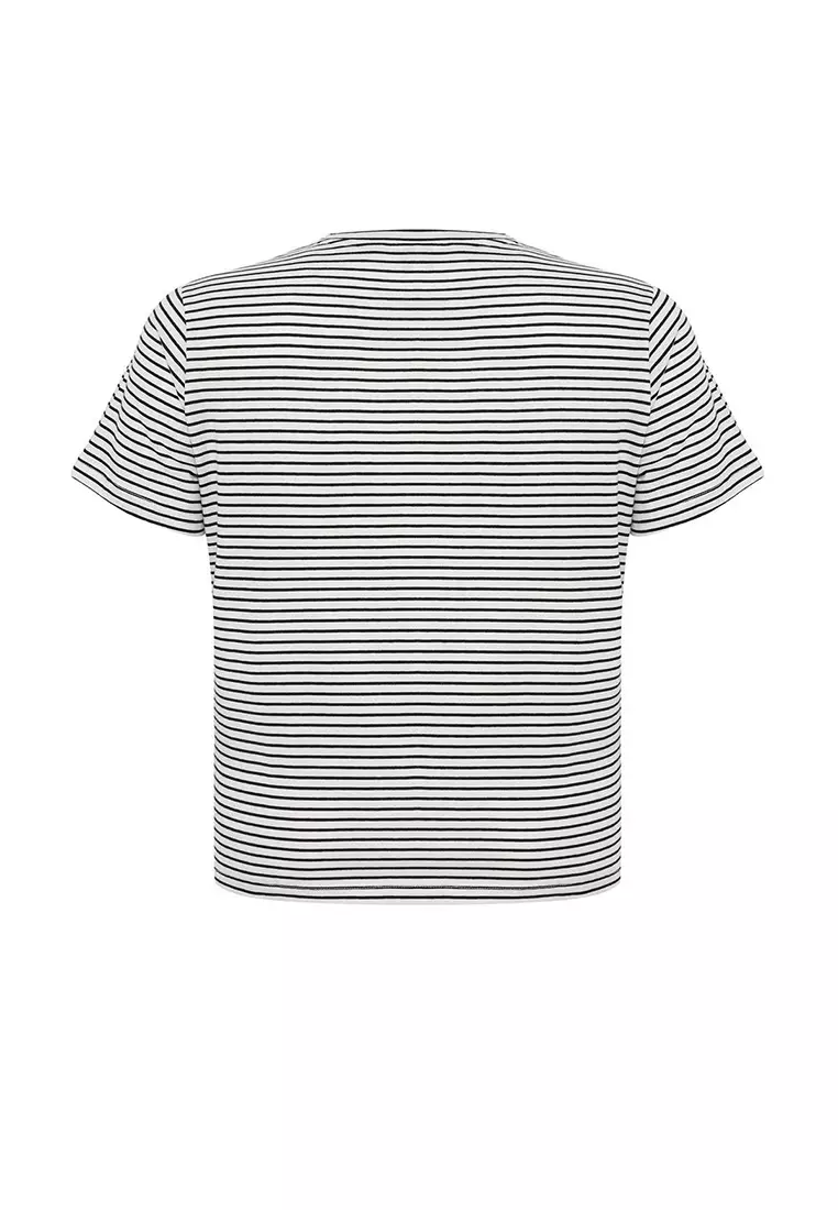 Black Heart Embroidered Regular/Normal Fit Knitted T-Shirt Tbbss25Bf00083