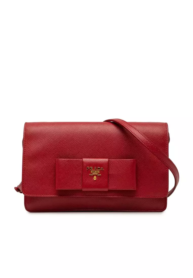 Pre-Loved Prada Saffiano Lux Bow Wallet On Strap