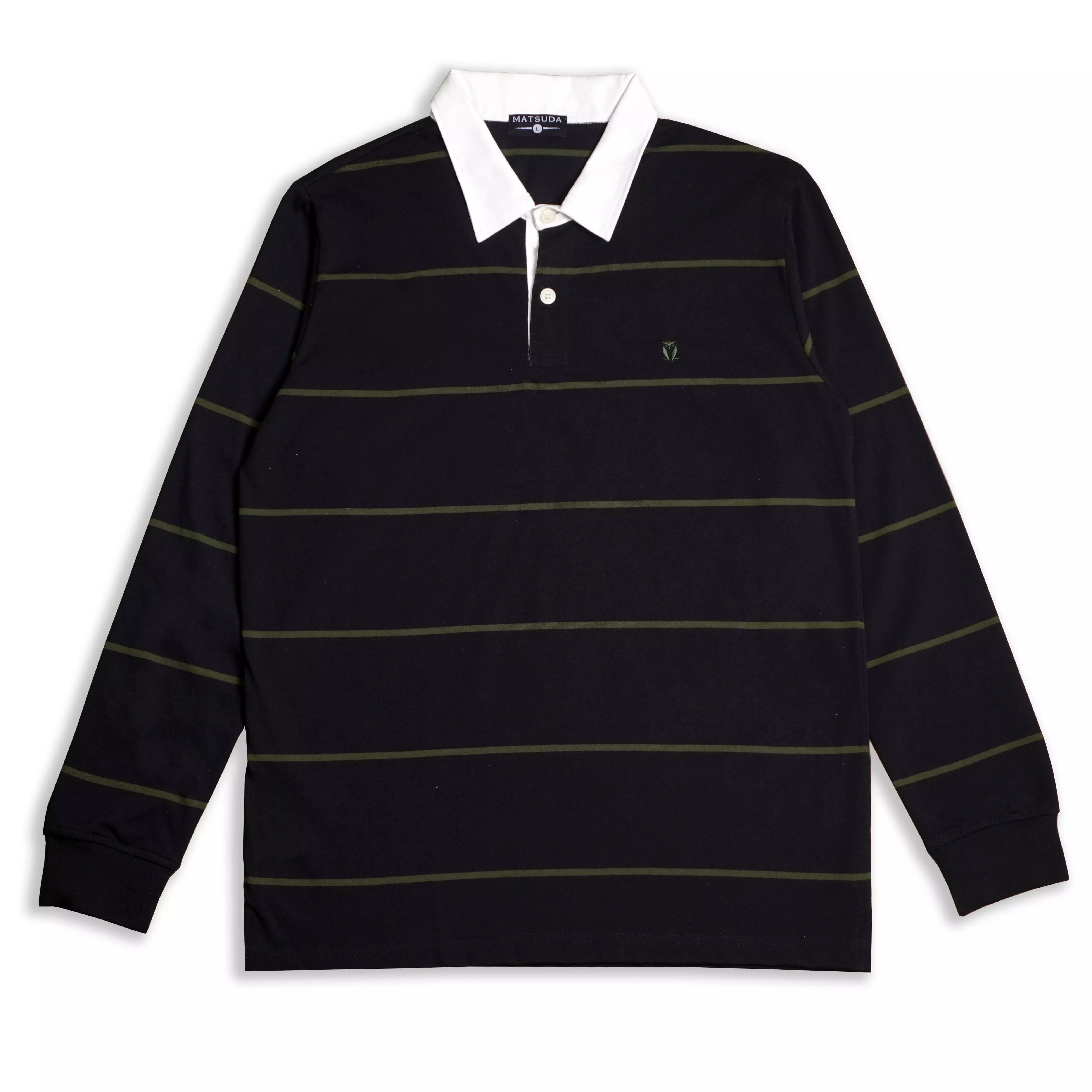 Matsuda Kaos Rugby Polo Shirt Katun Pria Lengan Panjang Tsuyama Black