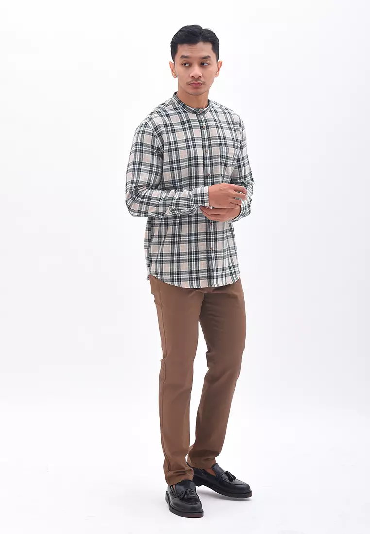 MANZONE Kemeja Shanghai Lengan Panjang Pria QURI - KHAKI