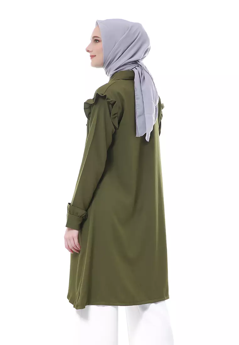 Zemira Tunik Atasan Wanita Motif Polos Long Sleeve - Army
