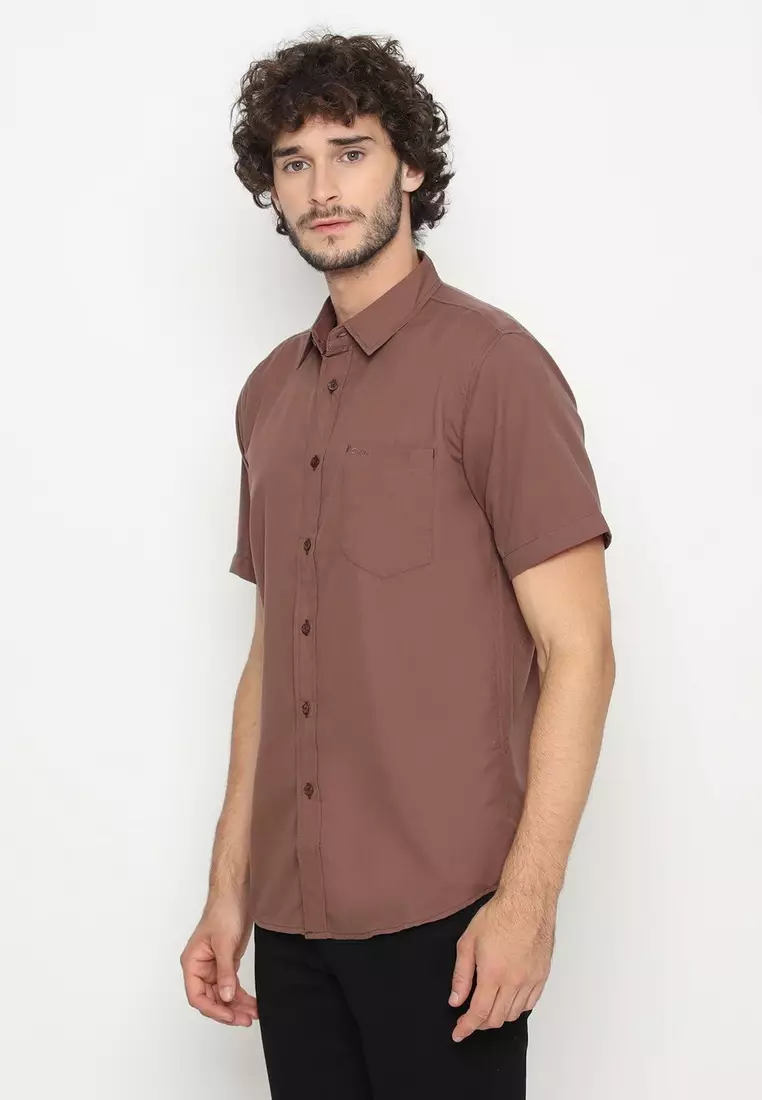 POLICE Kemeja Polos Basic Cotton Soft Rose Gold Regular Fit Pria