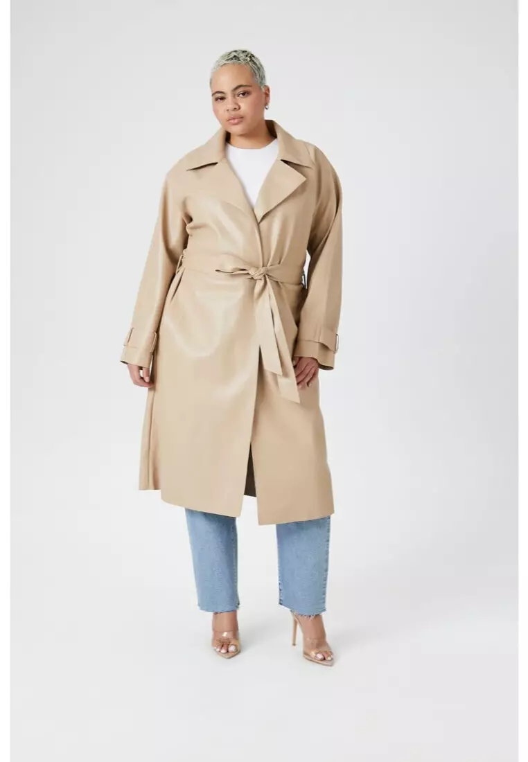 Plus size faux deals leather trench coat