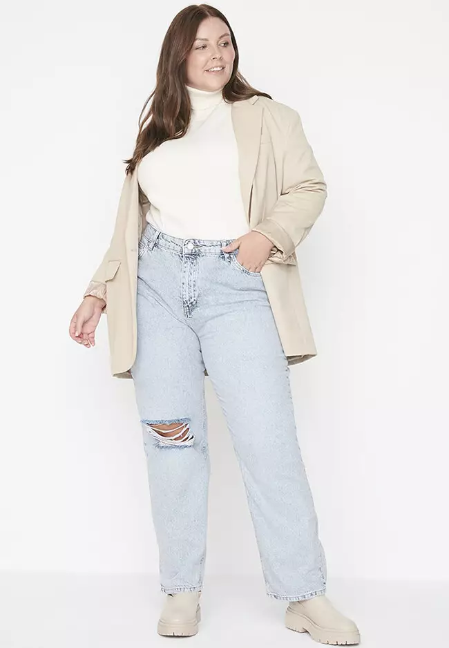 Buy Trendyol Plus Size High Waist Ripped Bootcut Jeans 2024 Online