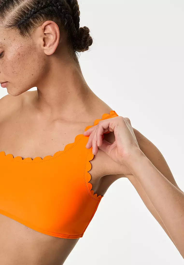 Neoprene Scallop One Shoulder Bikini Top