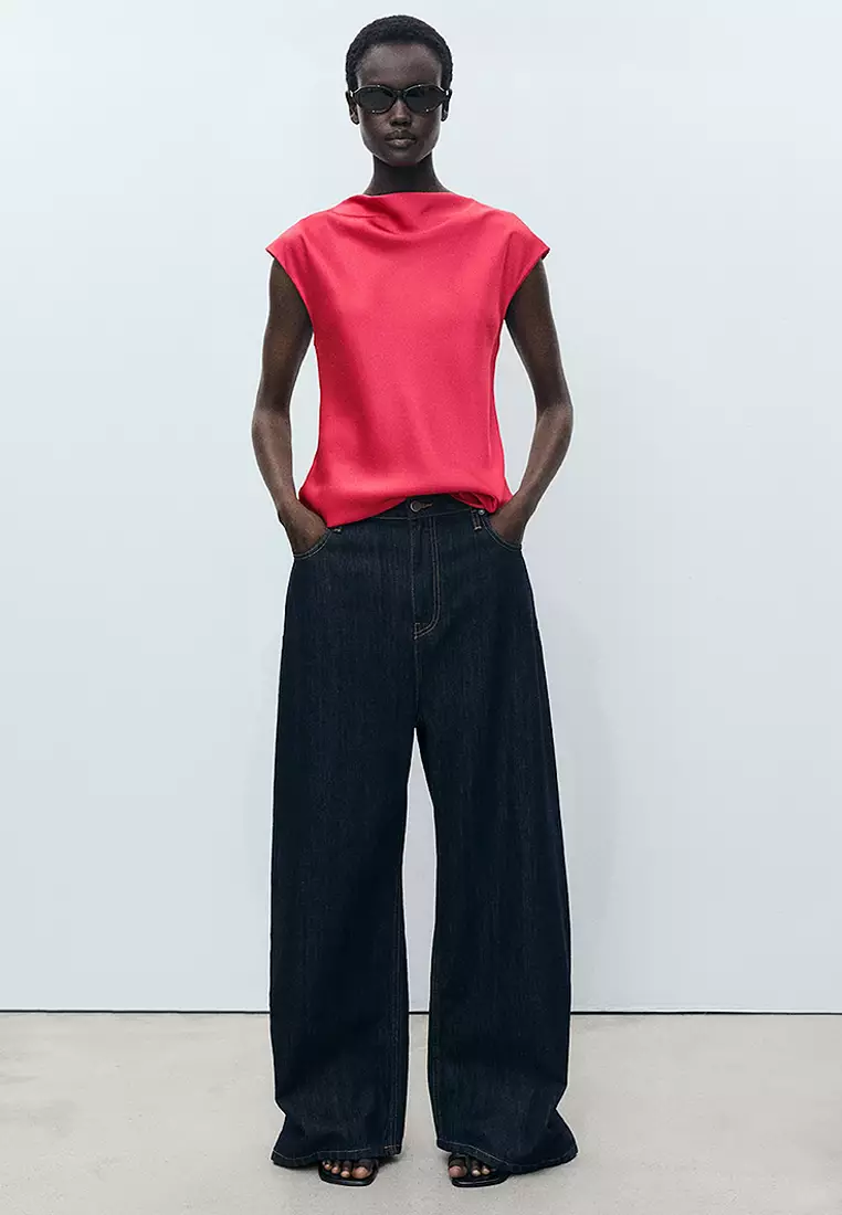 Satin Blouse With Draped Neck