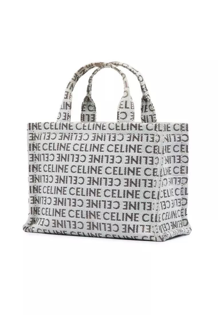 Pre-Loved Celine Small All Over Logo Print Canvas Cuir Triomphe Cabas Thais Satchel