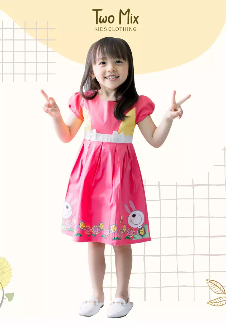Two Mix Dress Anak Perempuan - Baju Anak Perempuan Fashion Bahan Katun Usia 1-12 Tahun 4211