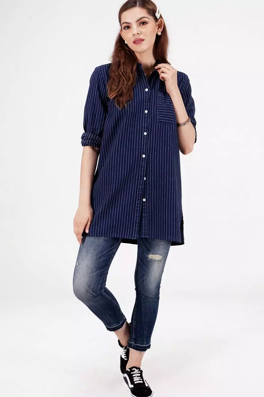 Kemeja Wanita Picko Navy White