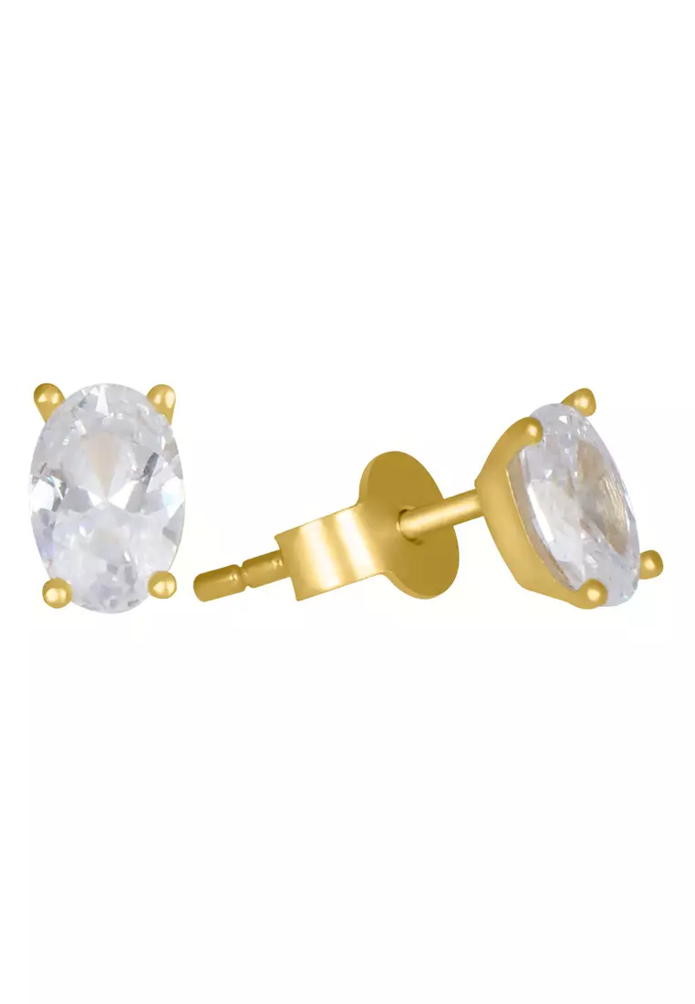 White Cubic Oval Studs 18k Gold