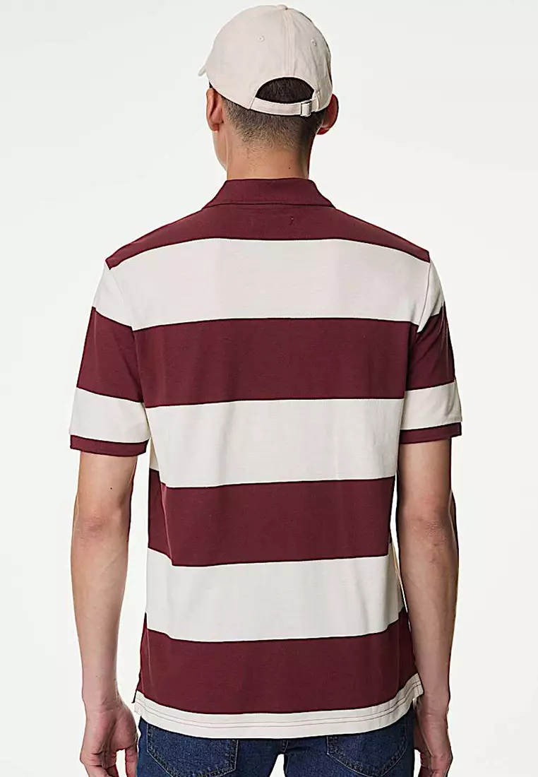 Pure Cotton Striped Pique Polo Shirt