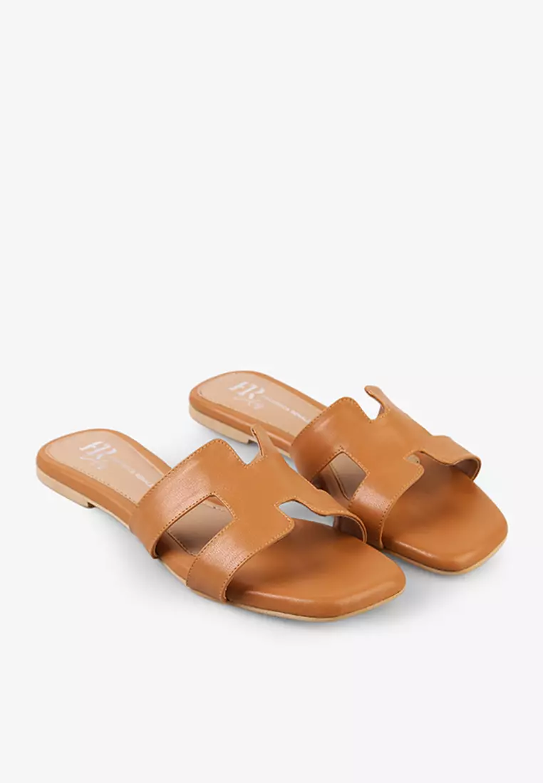 Flat Sandal Slip On Wanita Sandals Anti Slip L.Florent 01 Warna Tan