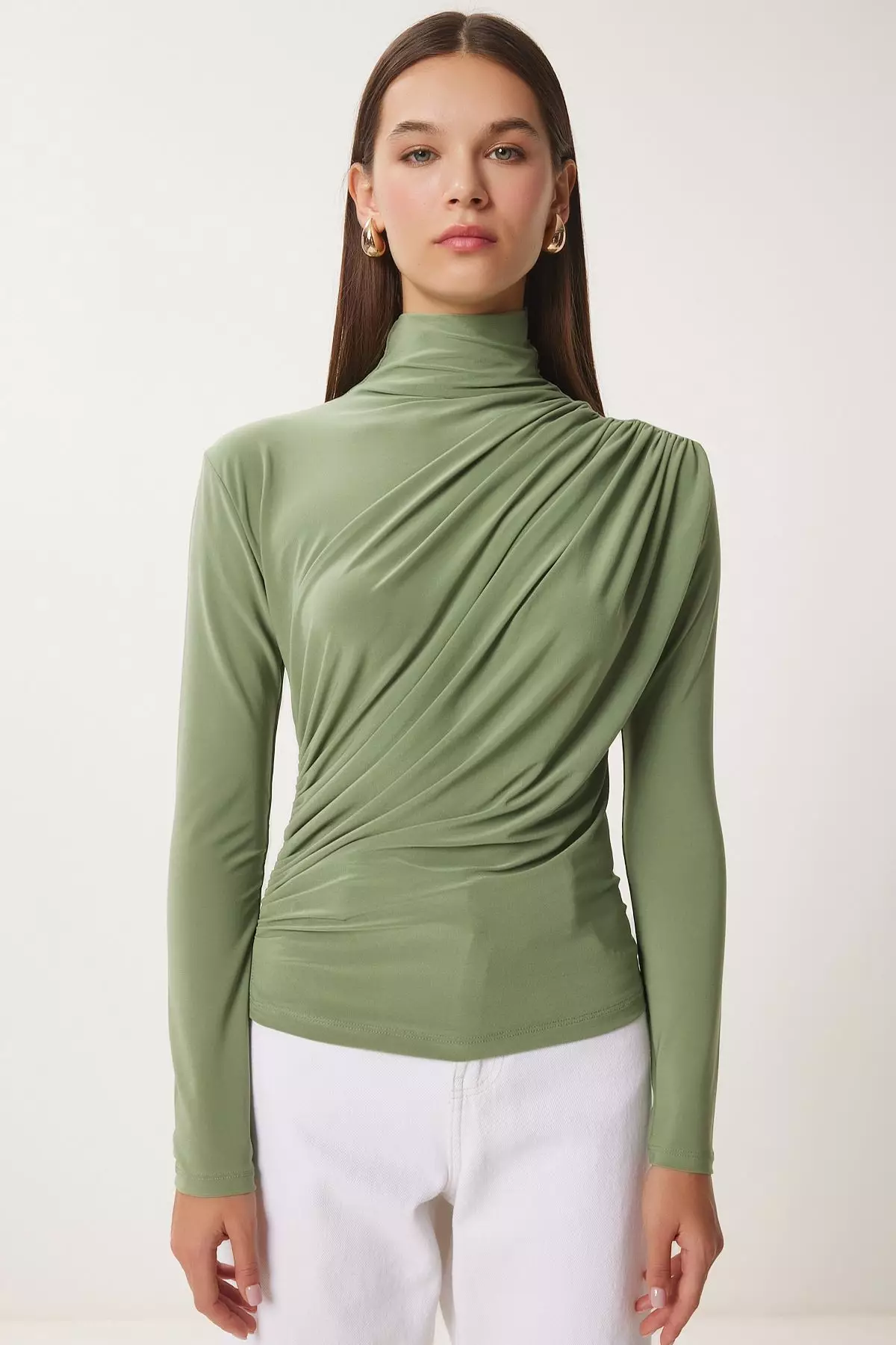 High Neck Ruched Blouse