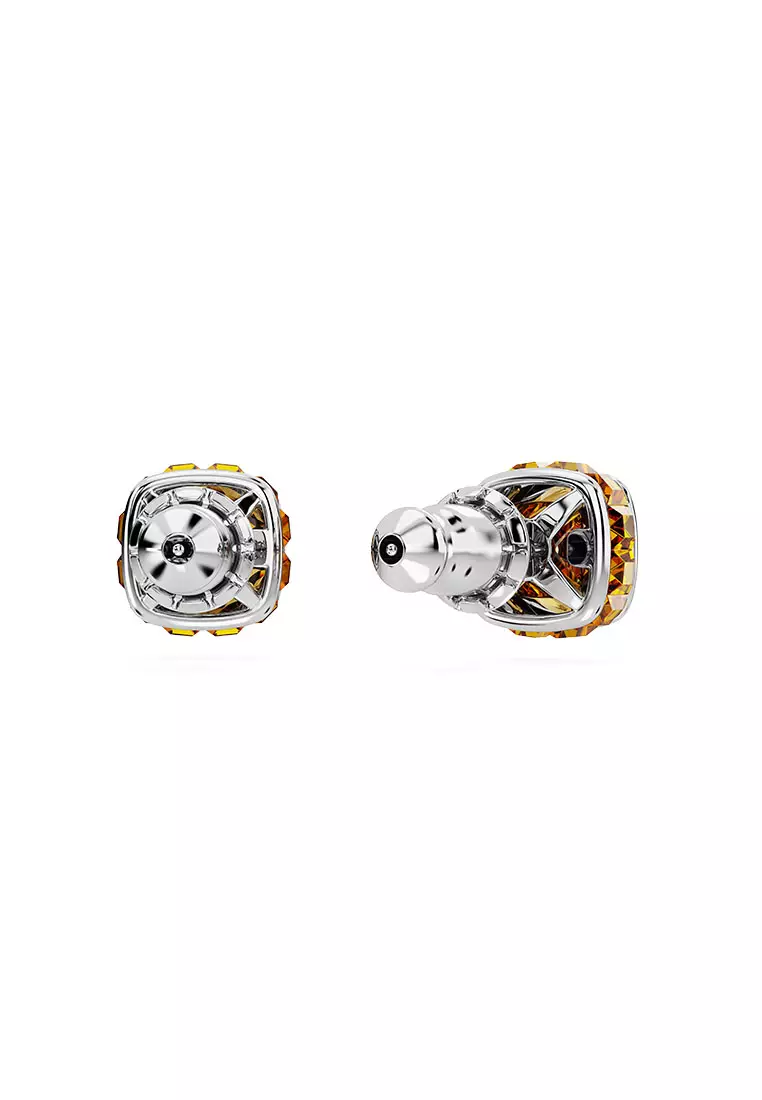 Birthstone Stud Earrings, Square Cut, November, Yellow, Rhodium plated