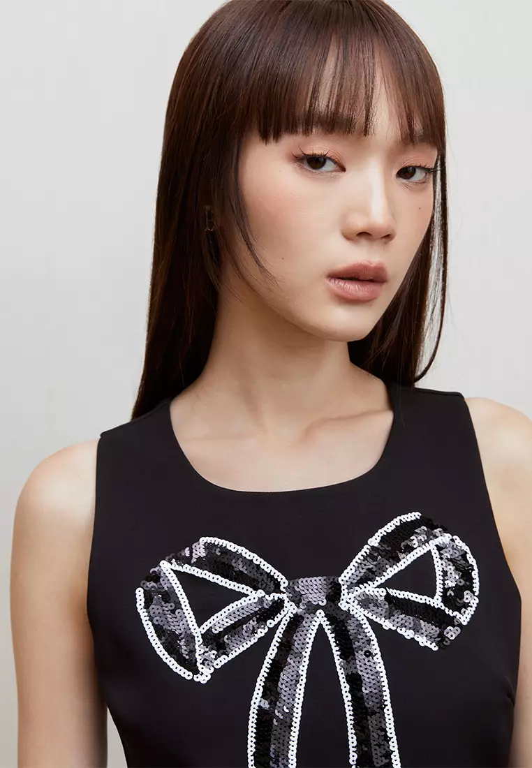 Sequin Bow Detail Mini Dress