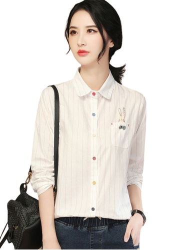 A-IN GIRLS white Fresh And Artistic Striped Shirt 61829AA33D5CFDGS_1