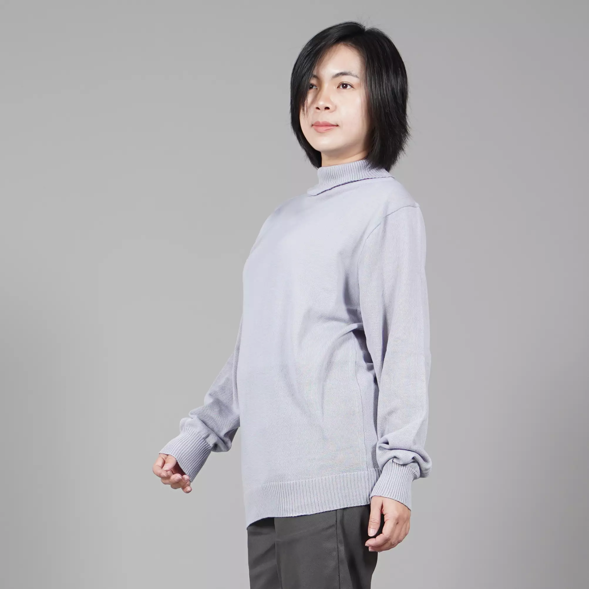  JEHOON High Neck Sweater Rajut Wanita Baju Musim Dingin - ABU MUDA