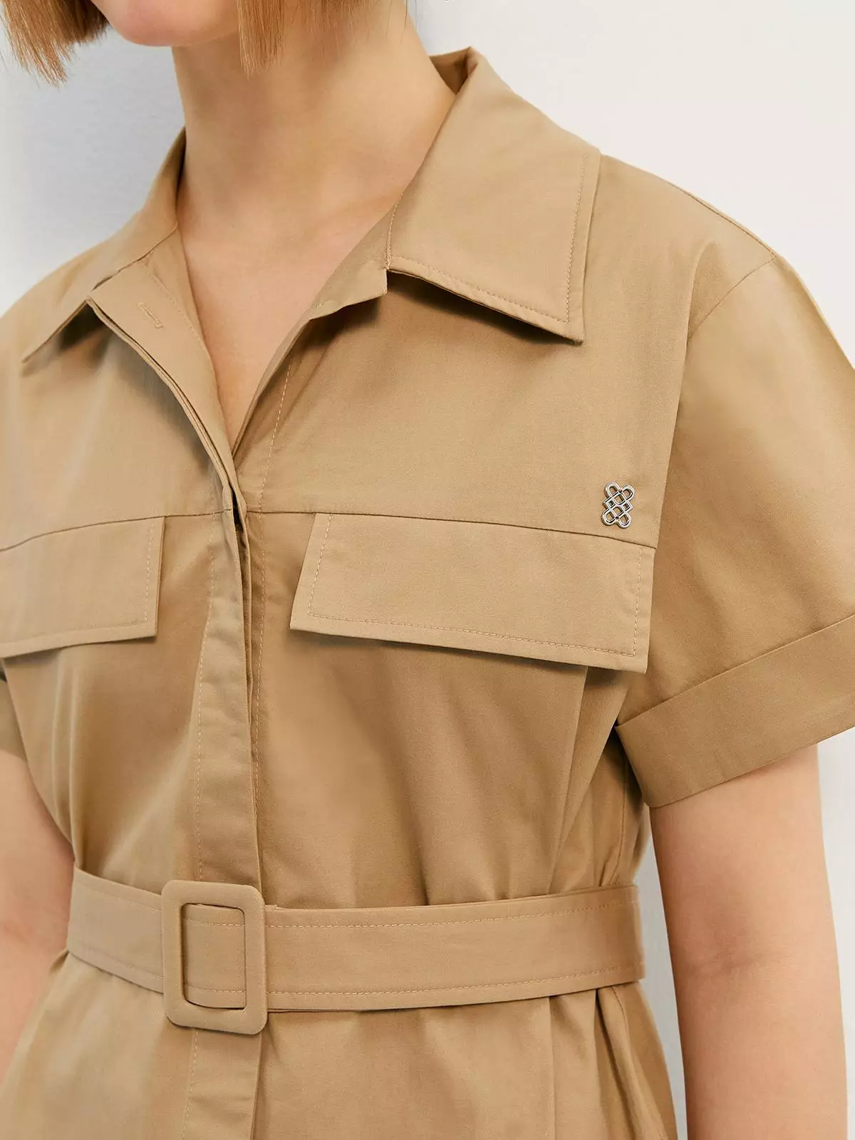 Pomelo Logo Hardware Button Midi Dress - Brown