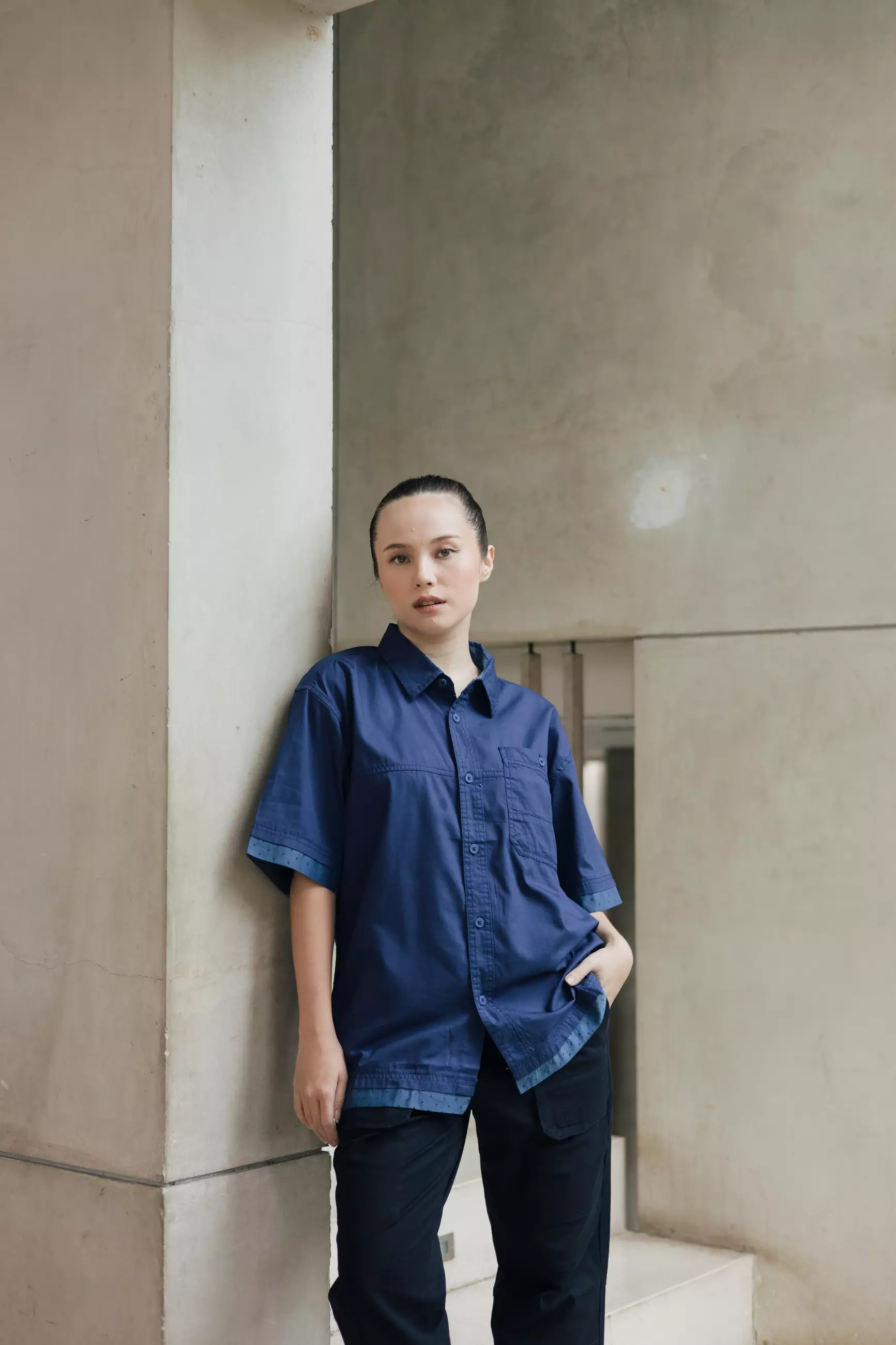 RBJ Kemeja Kombi Oversized Light Navy Pria