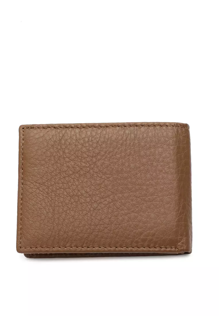 Men's RFID Genuine Leather Bi Fold Center Flap Short Wallet With Coin Compartment