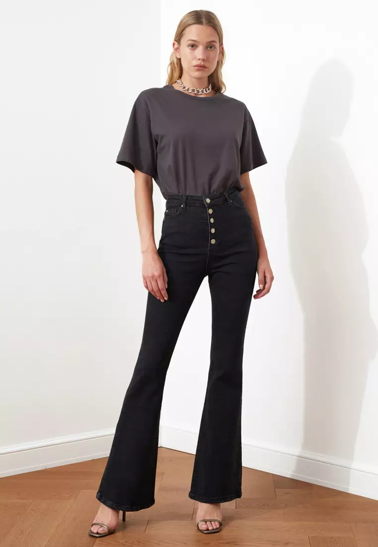 Buy Trendyol Button Front High Waist Flare Jeans Online Zalora Philippines