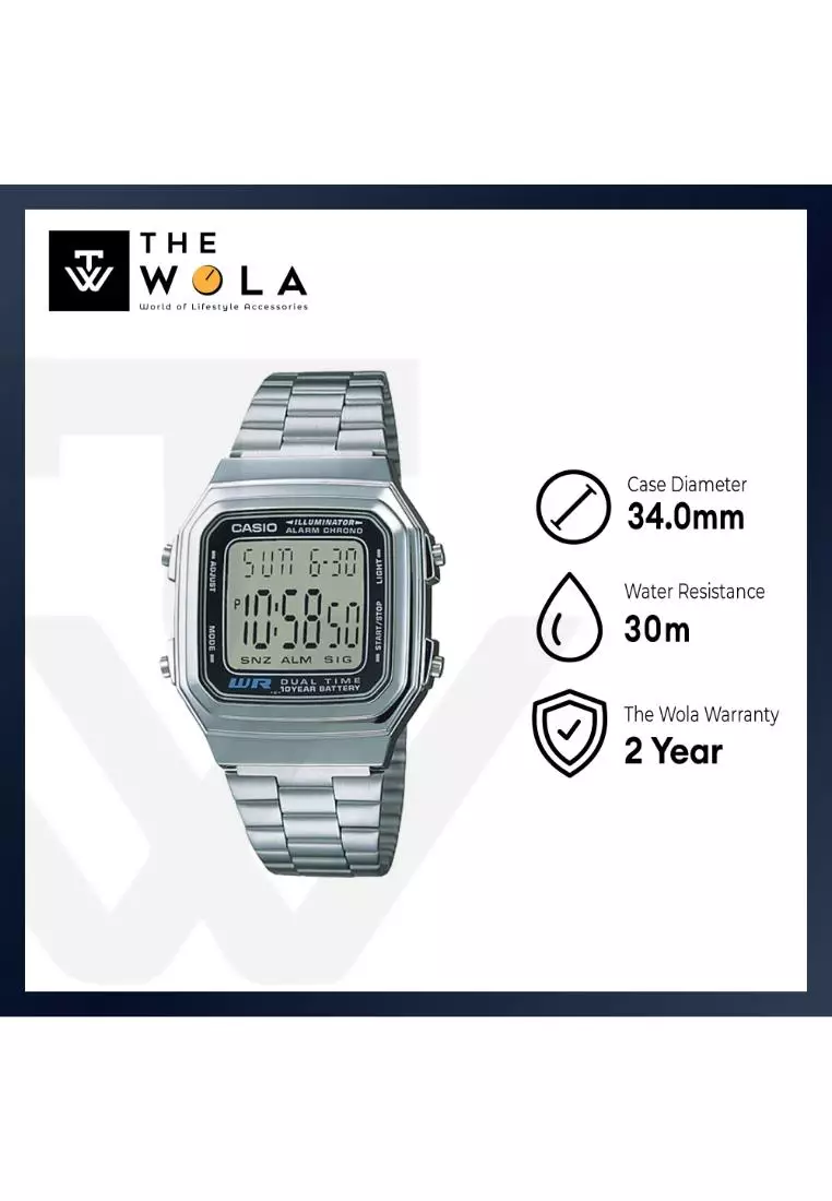 Vintage A178WA-1A Men's Digital Watch with Stainless Steel Band