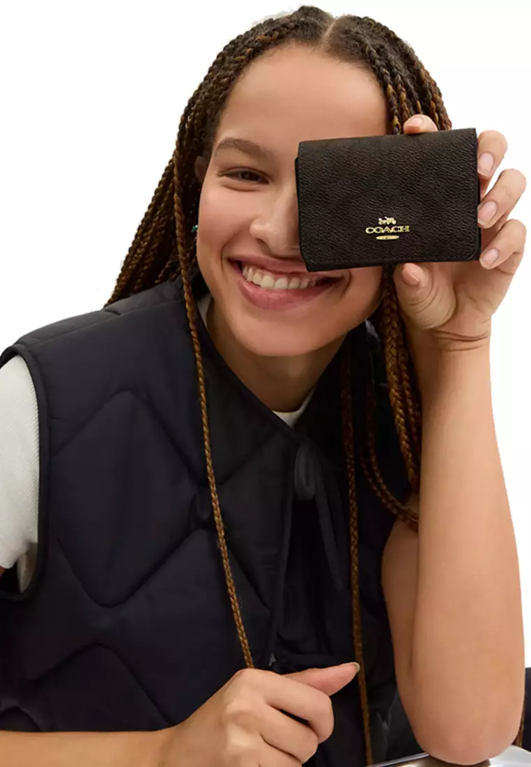 Card Holder Wallet In Blocked Signature Canvas in Walnut/ Tan CZ446