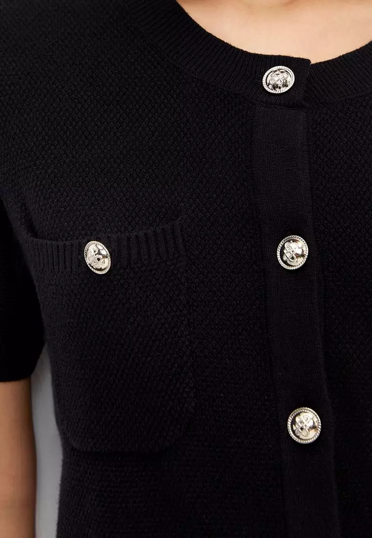 Knitted Button Top - Black