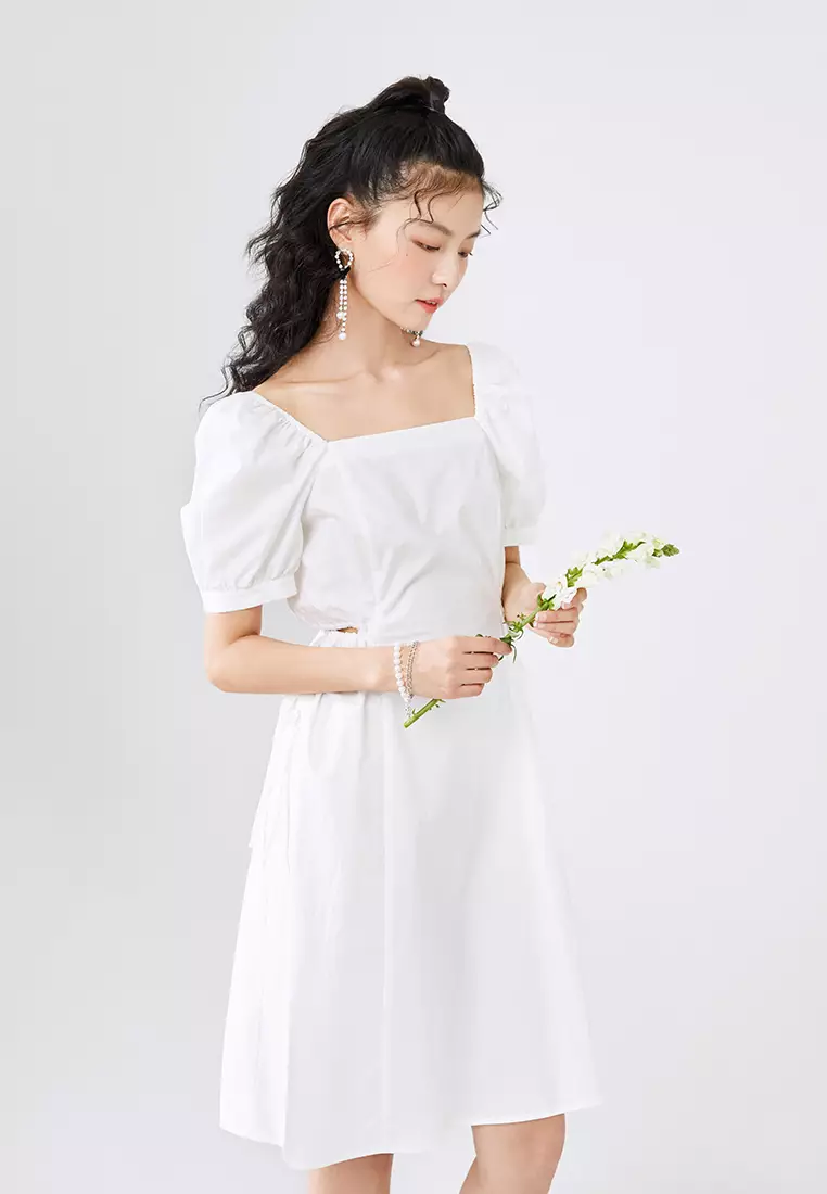 Square Neck Midi Dress with Waist Slits