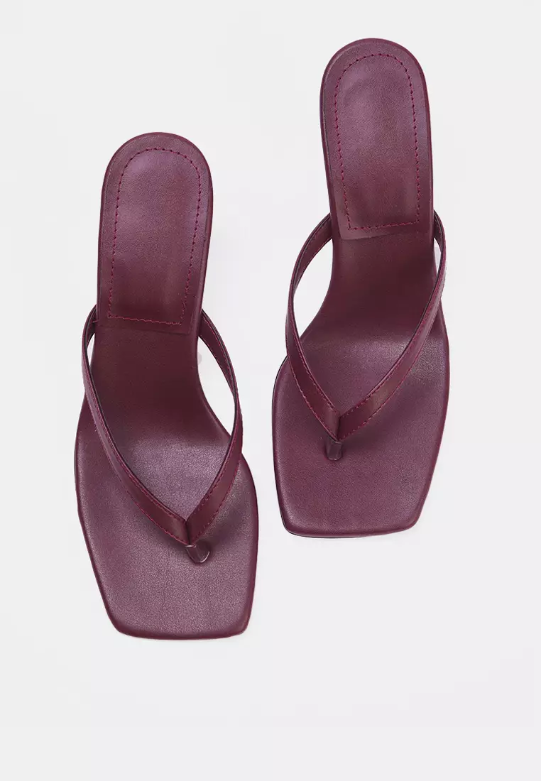 Square Toe Flip Flops 8.5cm Thin Heeled Sandals
