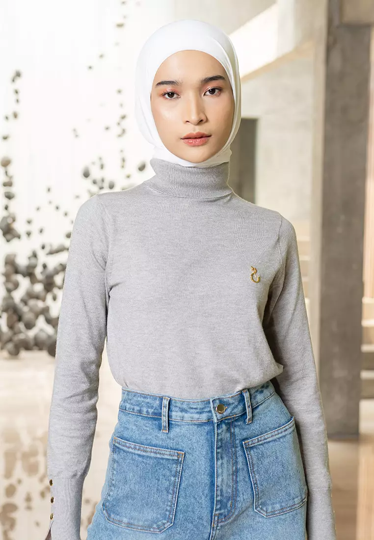 Jenna & Kaia - Kaos Turtleneck Wanita - Nafa Turtle Neck Quite Grey
